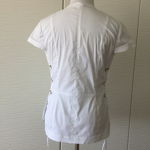 Bebe White Short Sleeve Blouse with Tie-up Detail - Picture 3 of 8